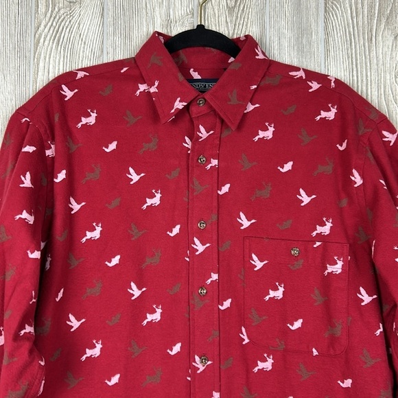 Lands End Red Chamois Flannel Long Sleeve Mens Animal Print Made in USA Size M - Picture 2 of 9
